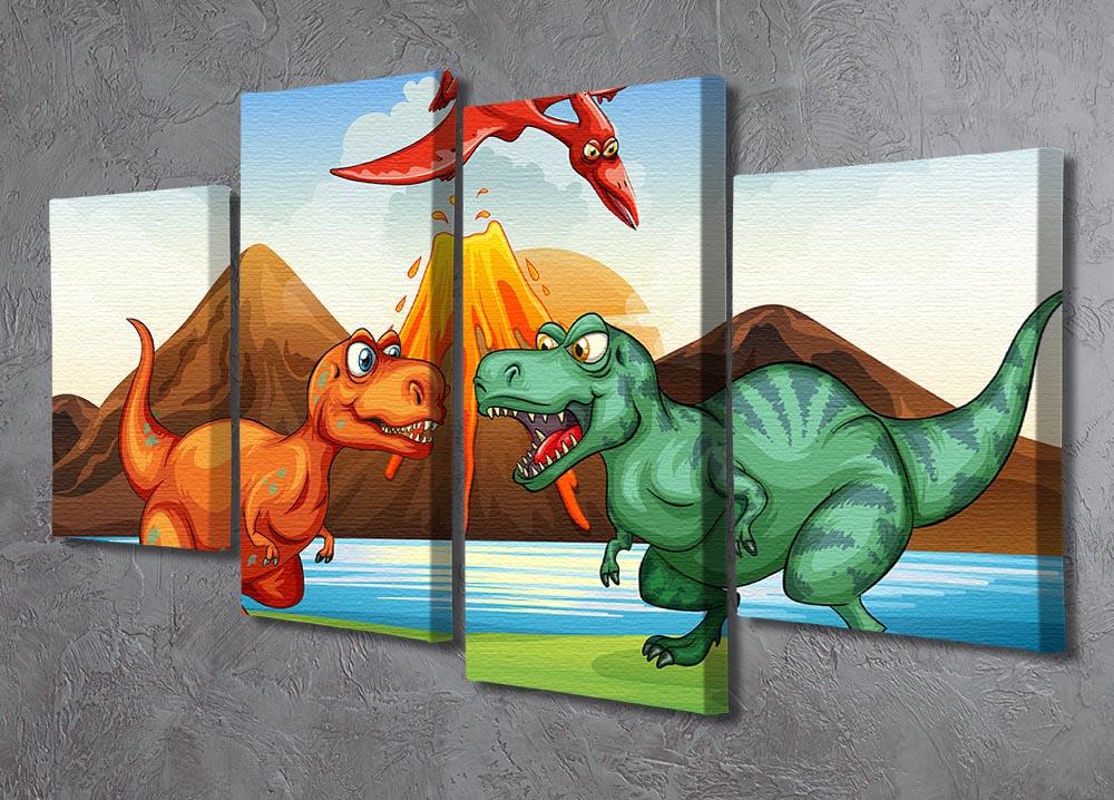 Dinosaurs fighting 4 Split Panel Canvas - Canvas Art Rocks - 2