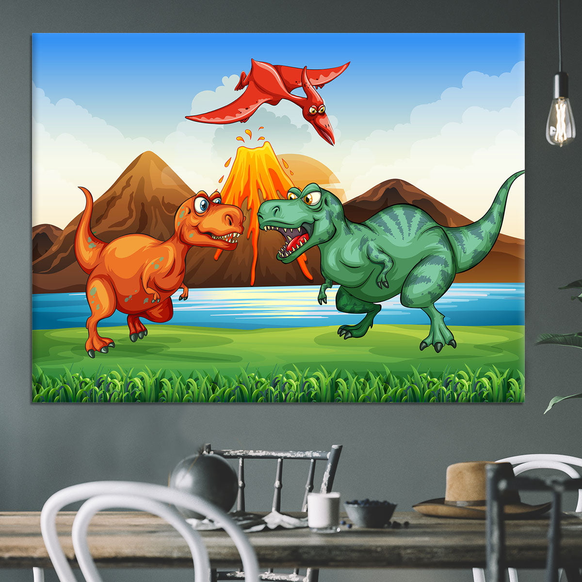 Dinosaurs fighting Canvas Print or Poster - Canvas Art Rocks - 3