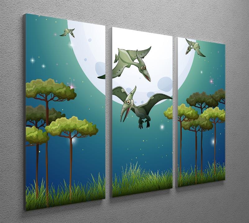 Dinosaurs flying on fullmoon 3 Split Panel Canvas Print - Canvas Art Rocks - 2