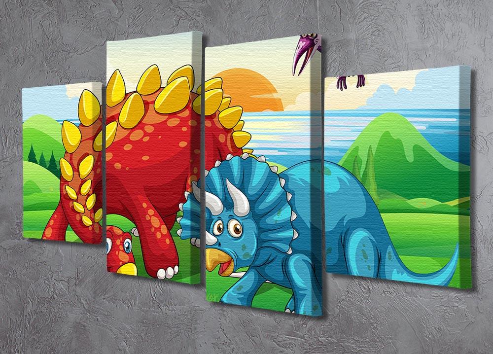 Dinosaurs in the park 4 Split Panel Canvas - Canvas Art Rocks - 2