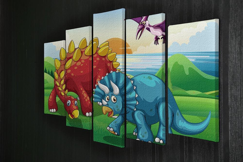 Dinosaurs in the park 5 Split Panel Canvas - Canvas Art Rocks - 2