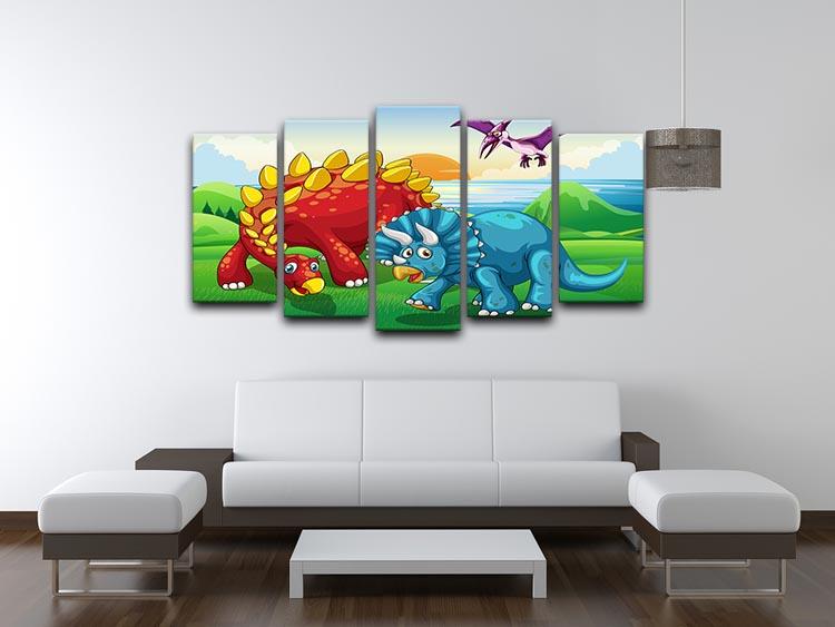Dinosaurs in the park 5 Split Panel Canvas - Canvas Art Rocks - 3