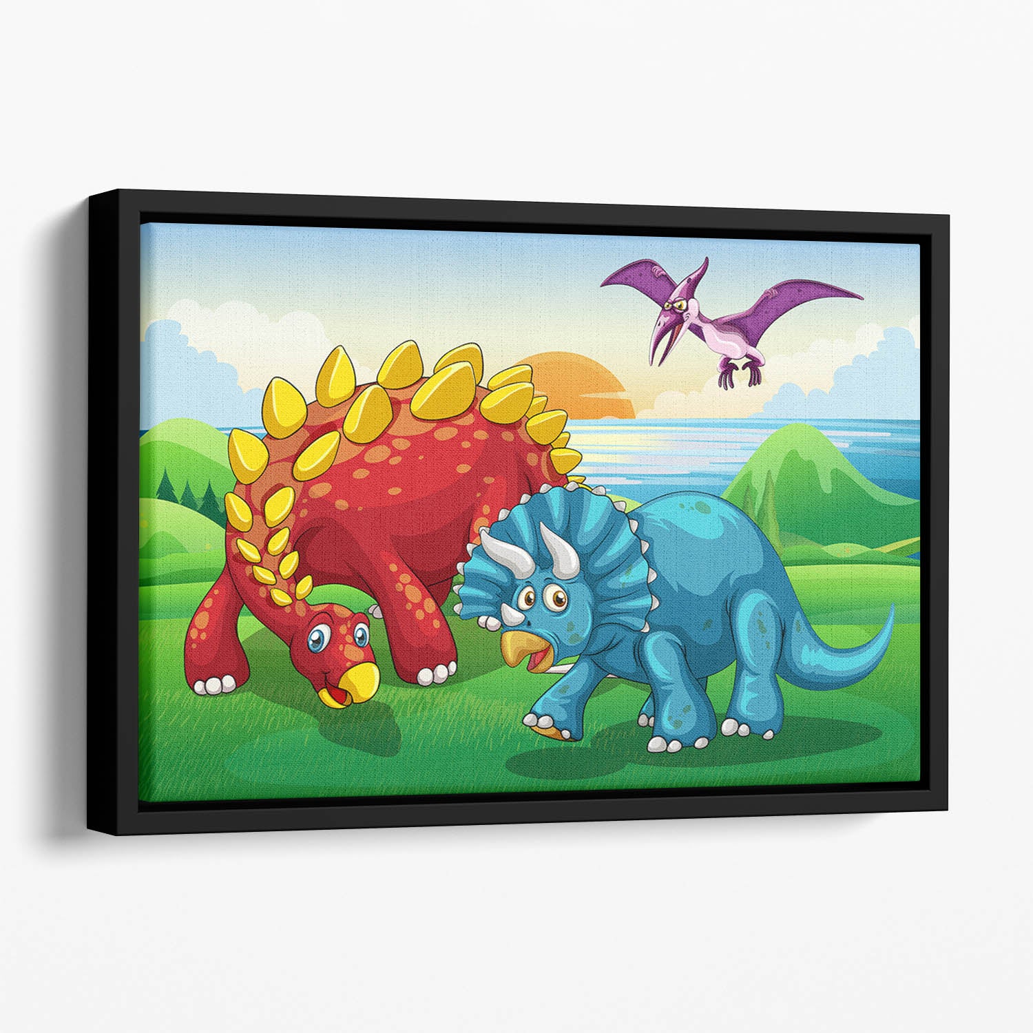 Dinosaurs in the park Floating Framed Canvas