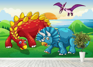 Dinosaurs in the park Wall Mural Wallpaper - Canvas Art Rocks - 4
