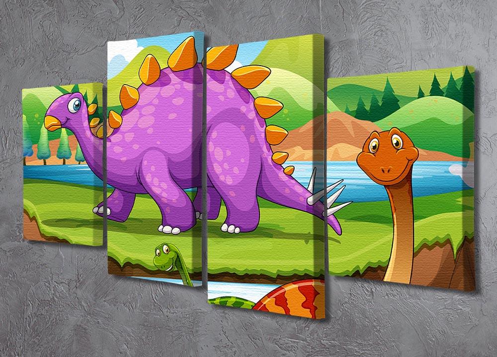 Dinosaurs living by the river 4 Split Panel Canvas - Canvas Art Rocks - 2