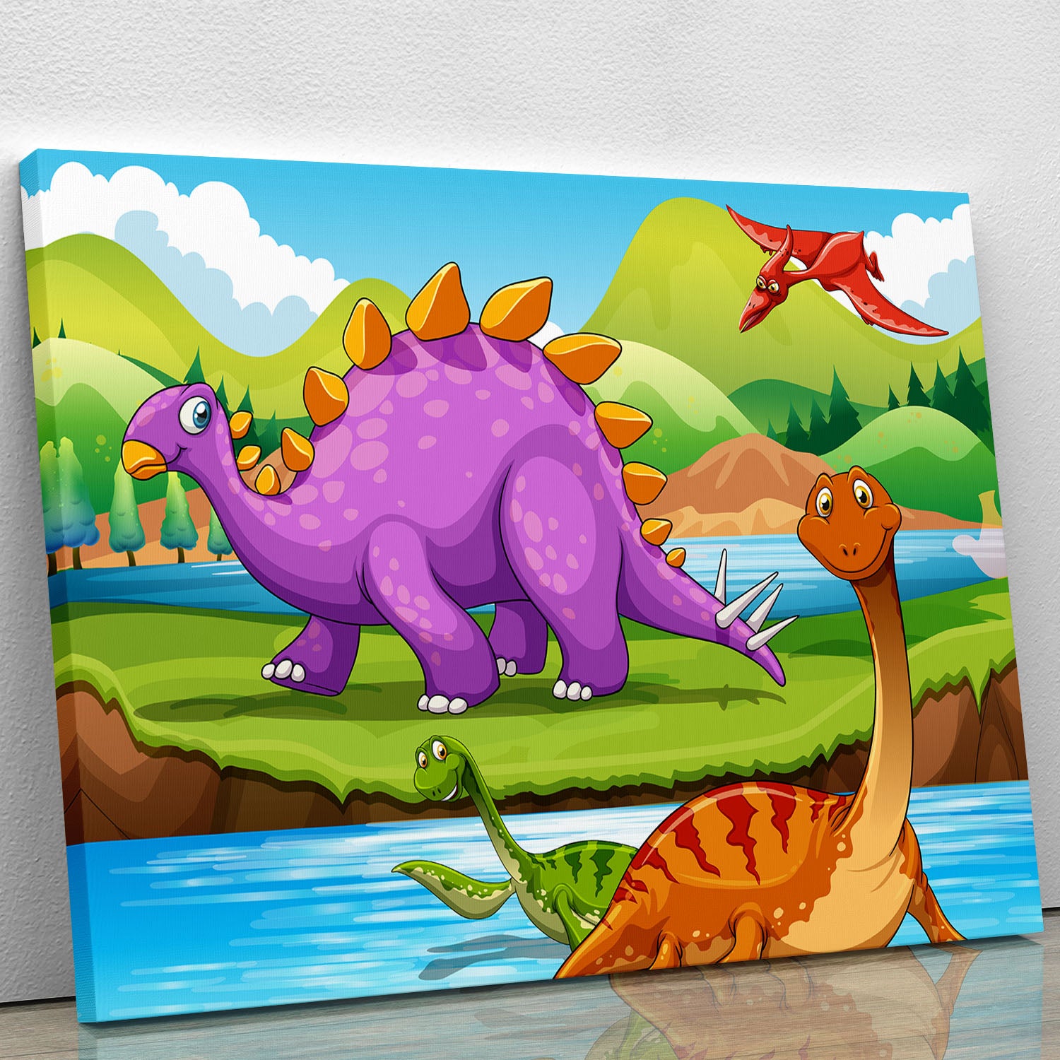 Dinosaurs living by the river Canvas Print or Poster - Canvas Art Rocks - 1