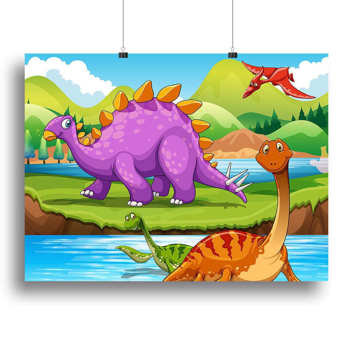 Dinosaurs living by the river Canvas Print or Poster - Canvas Art Rocks - 2