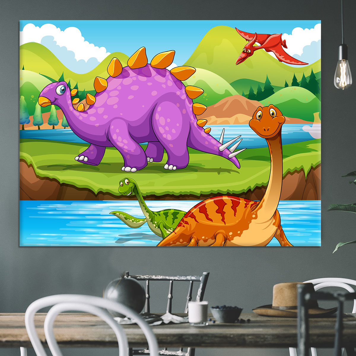 Dinosaurs living by the river Canvas Print or Poster - Canvas Art Rocks - 3