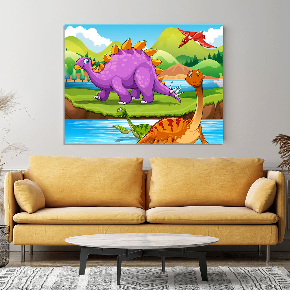 Dinosaurs living by the river Canvas Print or Poster - Canvas Art Rocks - 4