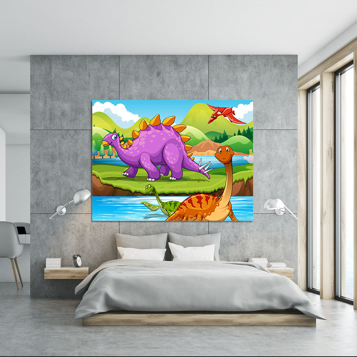 Dinosaurs living by the river Canvas Print or Poster - Canvas Art Rocks - 5
