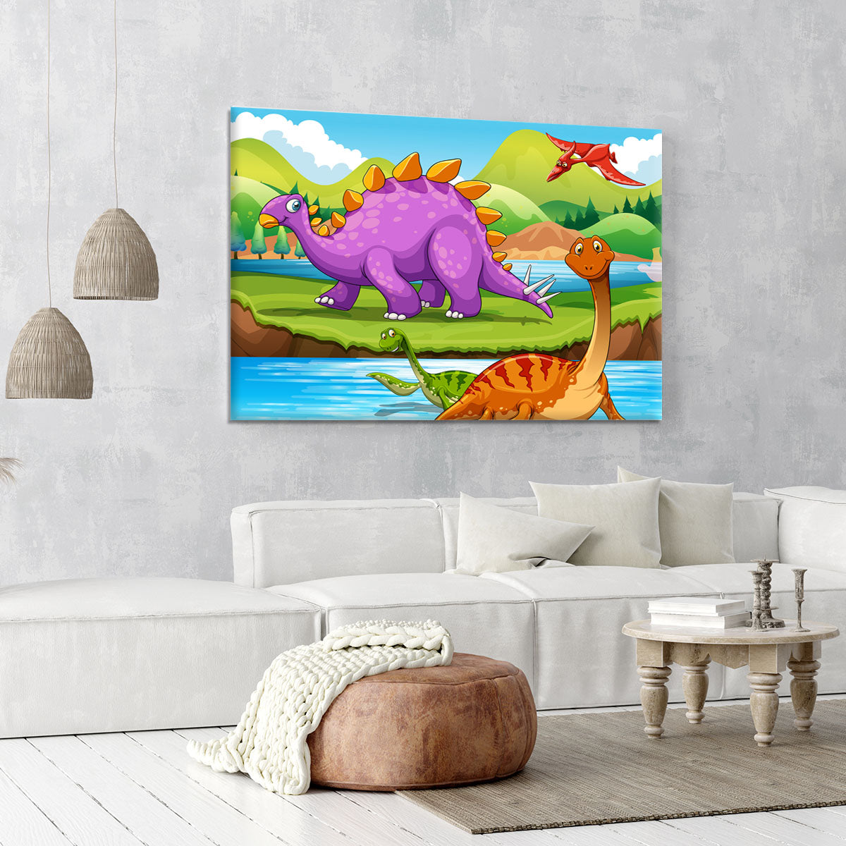Dinosaurs living by the river Canvas Print or Poster - Canvas Art Rocks - 6