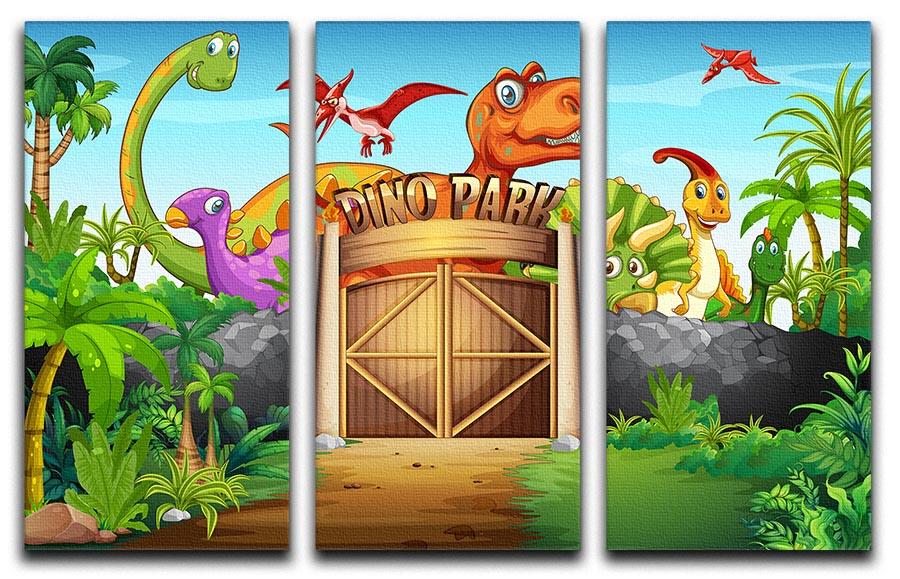 Dinosaurs living in Dino park 3 Split Panel Canvas Print - Canvas Art Rocks - 1