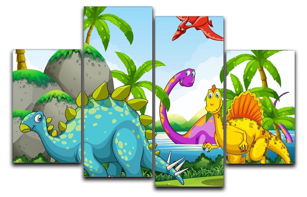 Dinosaurs living in the jungle 4 Split Panel Canvas  - Canvas Art Rocks - 1