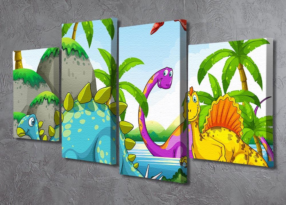 Dinosaurs living in the jungle 4 Split Panel Canvas - Canvas Art Rocks - 2