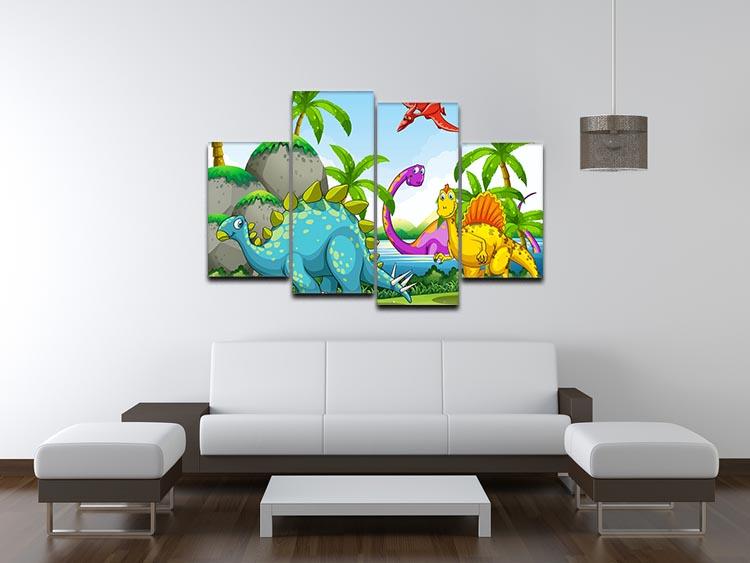 Dinosaurs living in the jungle 4 Split Panel Canvas - Canvas Art Rocks - 3