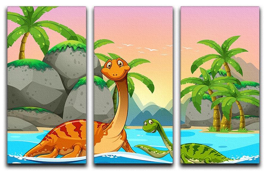Dinosaurs living in the ocean 3 Split Panel Canvas Print - Canvas Art Rocks - 1