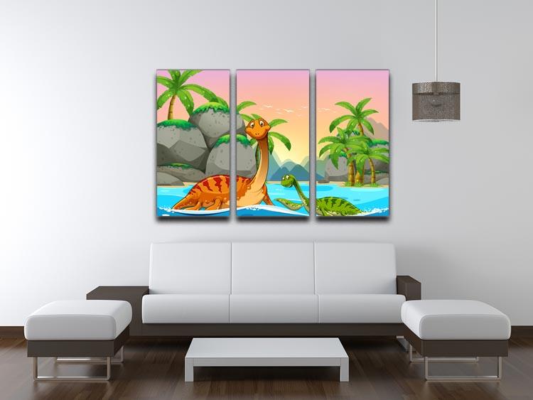 Dinosaurs living in the ocean 3 Split Panel Canvas Print - Canvas Art Rocks - 3