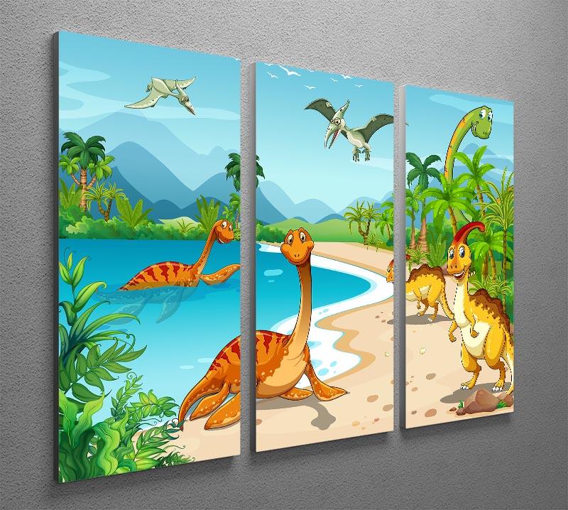 Dinosaurs living on the beach 3 Split Panel Canvas Print - Canvas Art Rocks - 2