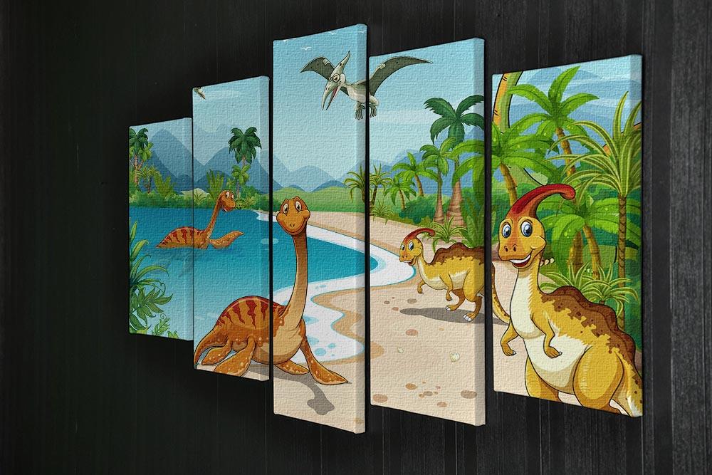 Dinosaurs living on the beach 5 Split Panel Canvas - Canvas Art Rocks - 2