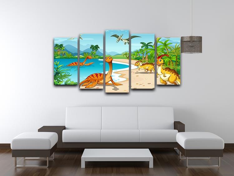 Dinosaurs living on the beach 5 Split Panel Canvas - Canvas Art Rocks - 3