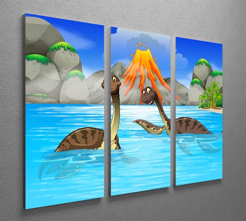 Dinosaurs swimming in the lake 3 Split Panel Canvas Print - Canvas Art Rocks - 2