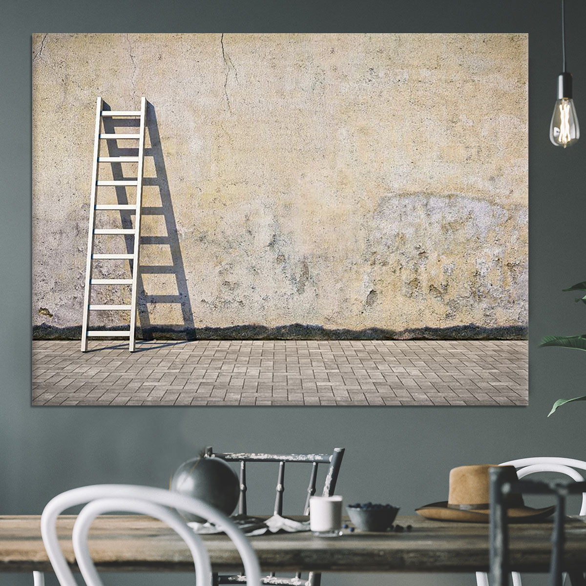 Dirty grunge wall with ladder Canvas Print or Poster - Canvas Art Rocks - 3