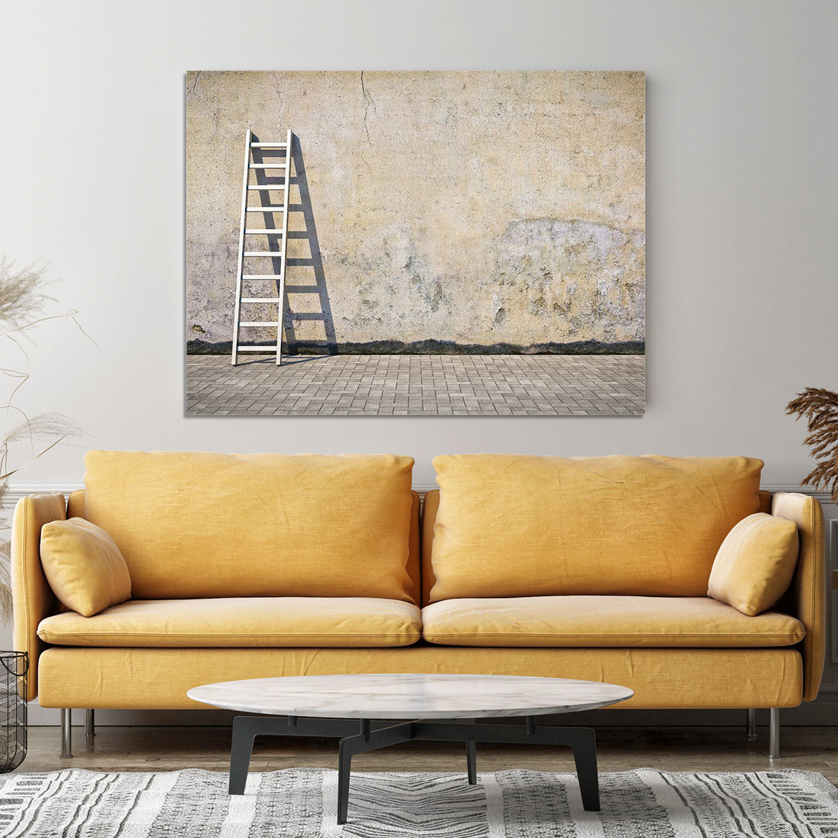 Dirty grunge wall with ladder Canvas Print or Poster - Canvas Art Rocks - 4
