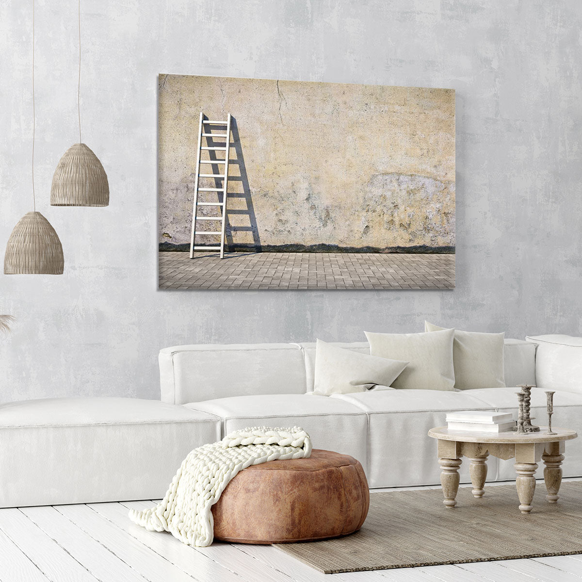 Dirty grunge wall with ladder Canvas Print or Poster - Canvas Art Rocks - 6