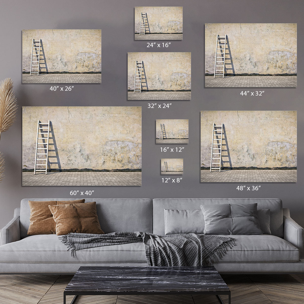 Dirty grunge wall with ladder Canvas Print or Poster - Canvas Art Rocks - 7