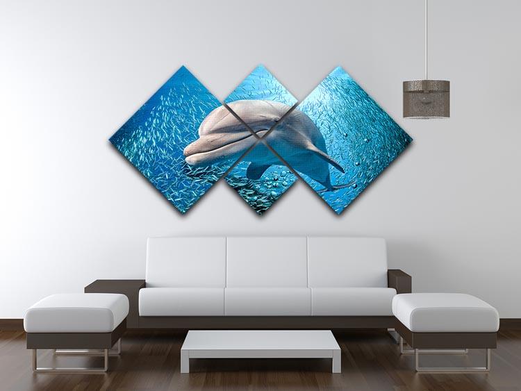 Dolphin underwater on ocean 4 Square Multi Panel Canvas  - Canvas Art Rocks - 3
