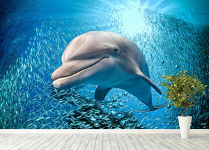 Dolphin underwater on ocean Wall Mural Wallpaper - Canvas Art Rocks - 4