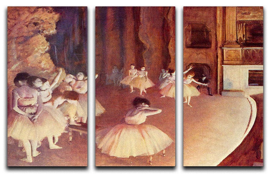 Dress rehearsal of the ballet on the stage by Degas 3 Split Panel Canvas Print - Canvas Art Rocks - 1