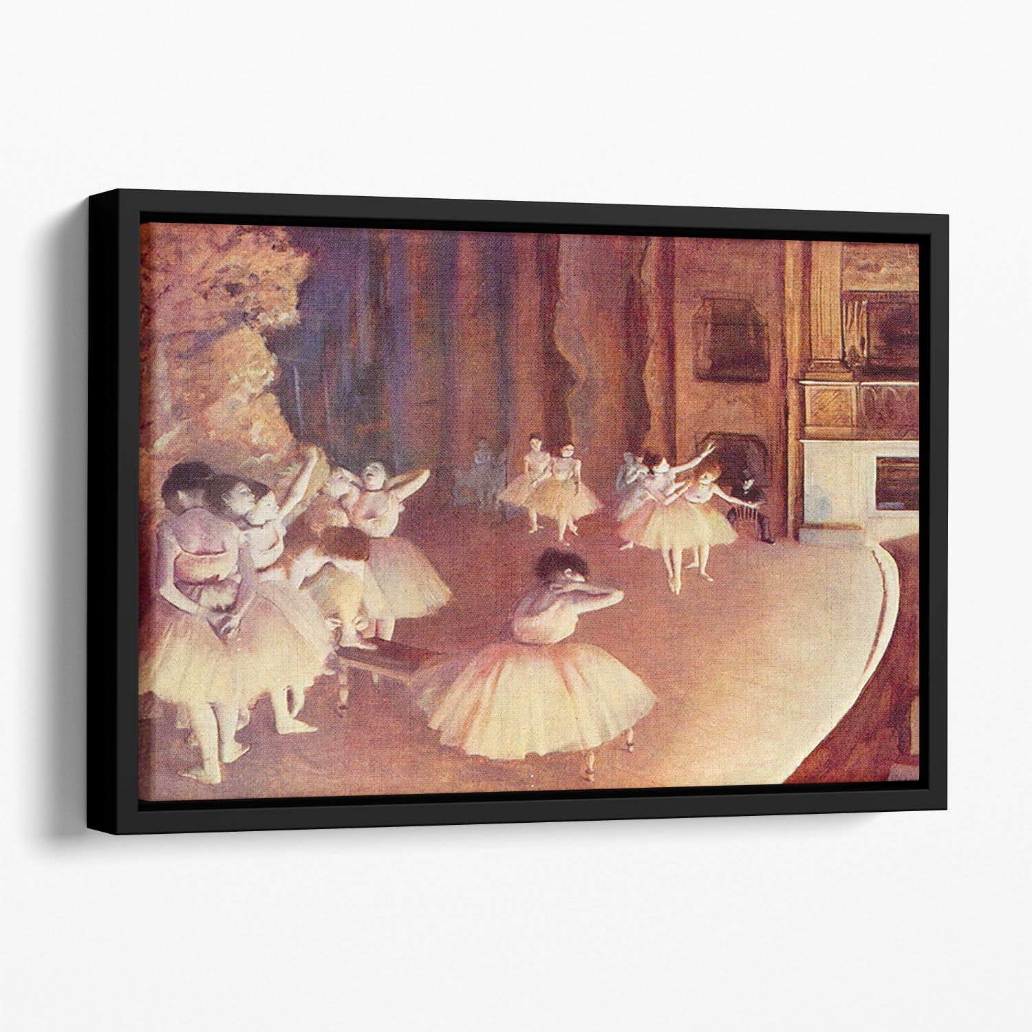 Dress rehearsal of the ballet on the stage by Degas Floating Framed Canvas