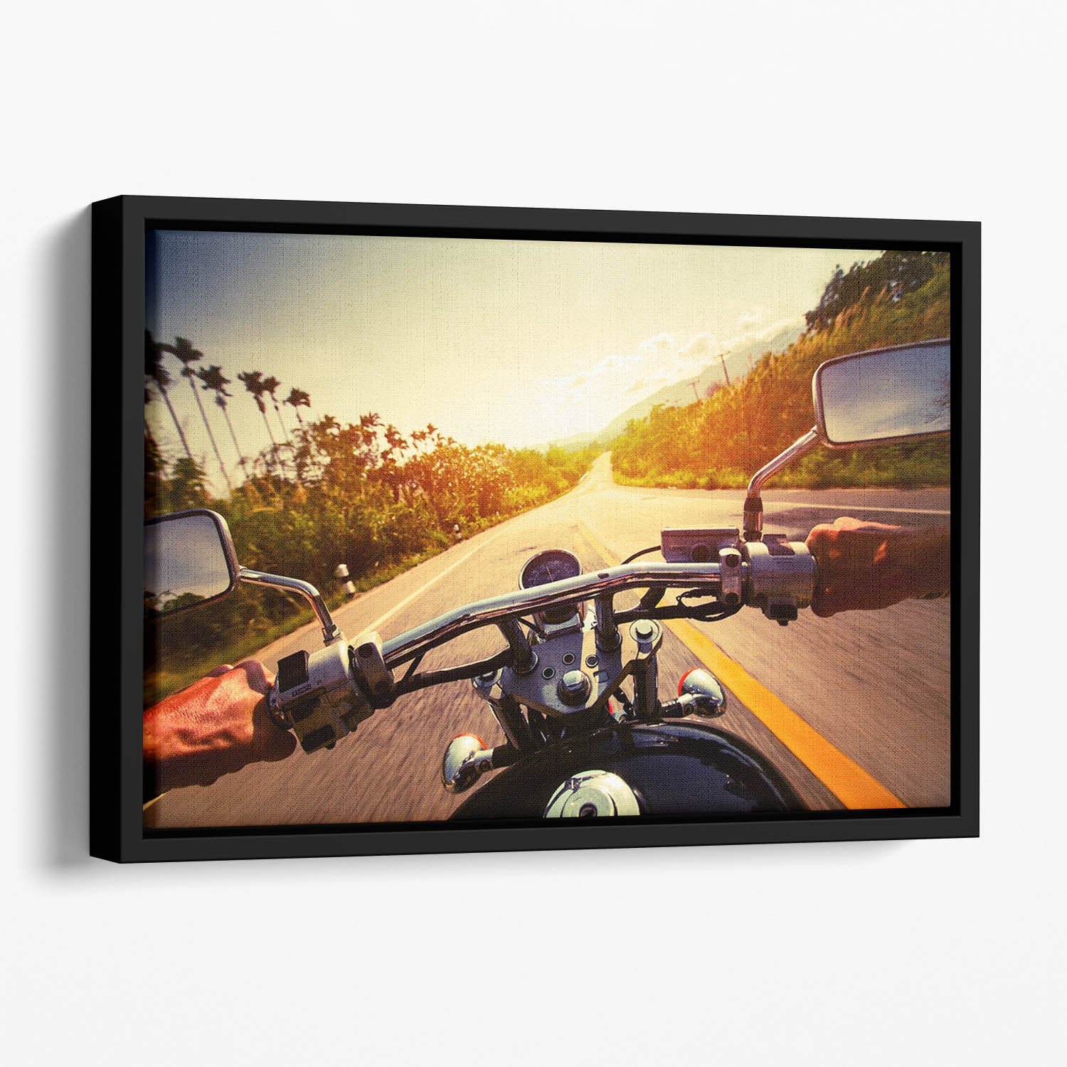 Driver riding motorbike Floating Framed Canvas