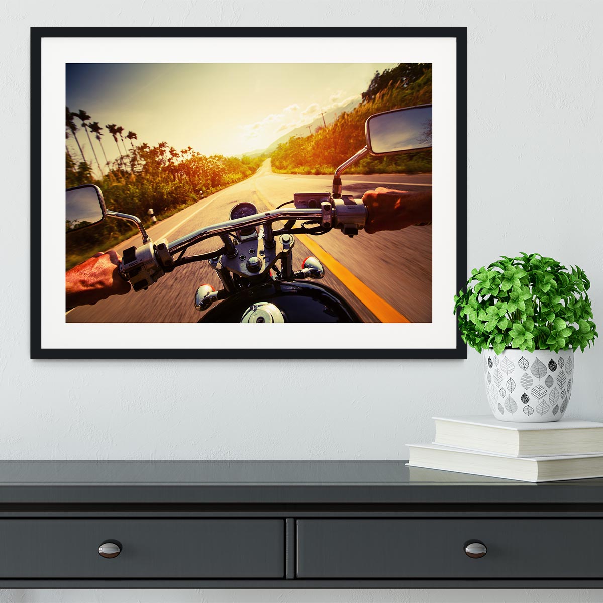 Driver riding motorbike Framed Print - Canvas Art Rocks - 1