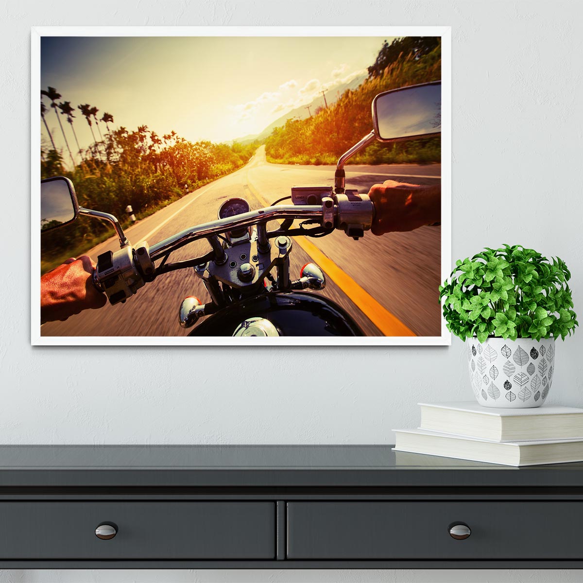Driver riding motorbike Framed Print - Canvas Art Rocks -6