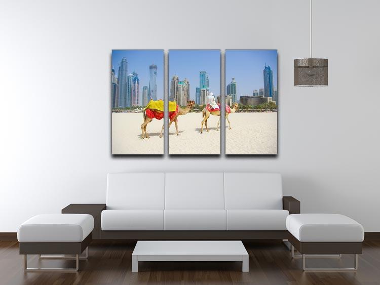 Dubai Camel on the town scape backround 3 Split Panel Canvas Print - Canvas Art Rocks - 3