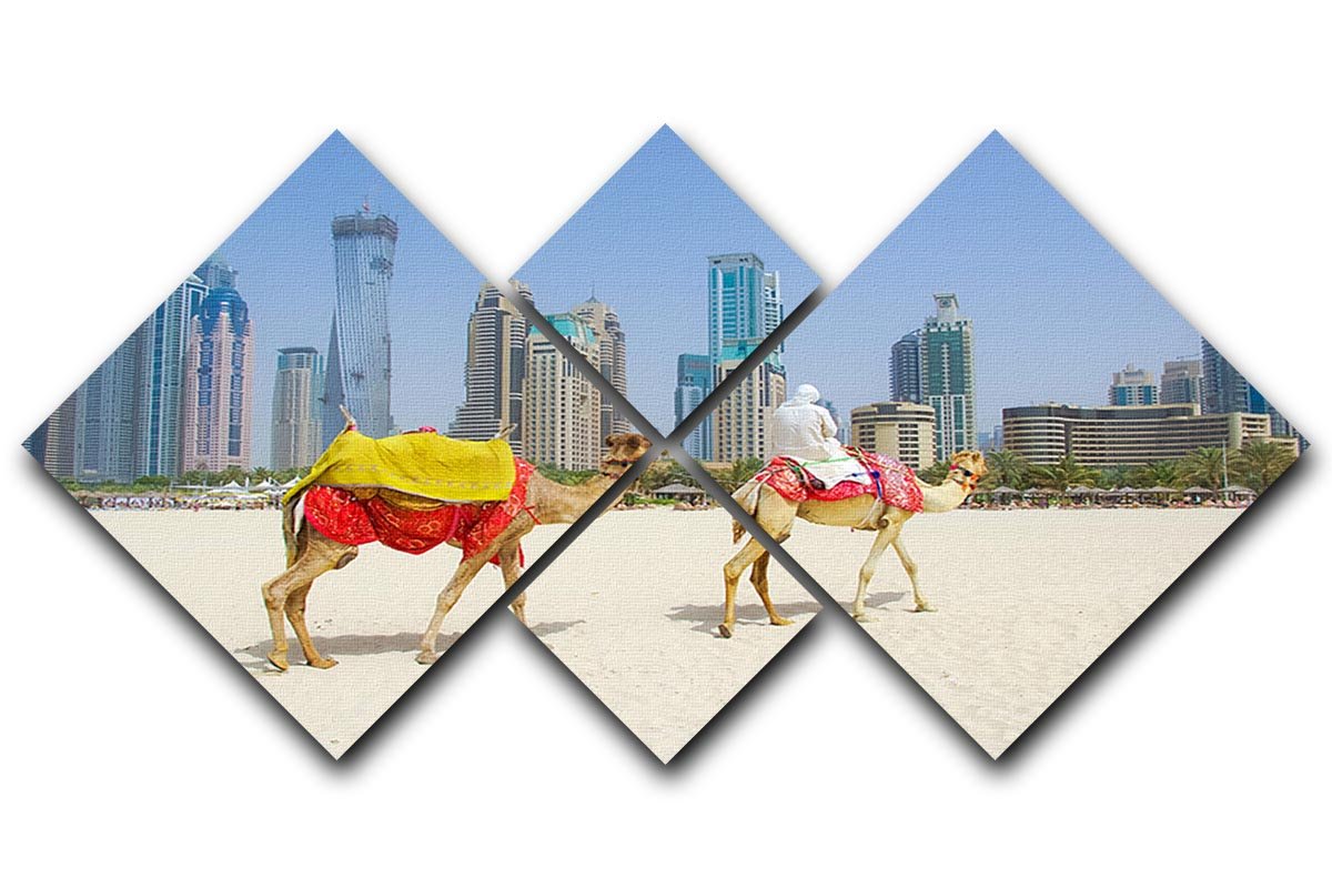 Dubai Camel on the town scape backround 4 Square Multi Panel Canvas  - Canvas Art Rocks - 1