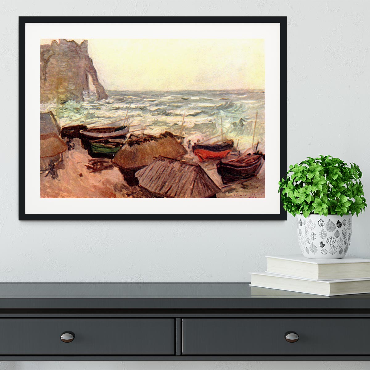 Durchbrochener rock at Etretat by Monet Framed Print - Canvas Art Rocks - 1