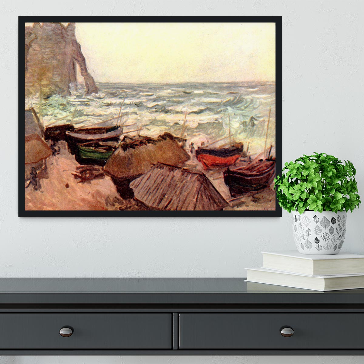 Durchbrochener rock at Etretat by Monet Framed Print - Canvas Art Rocks - 2