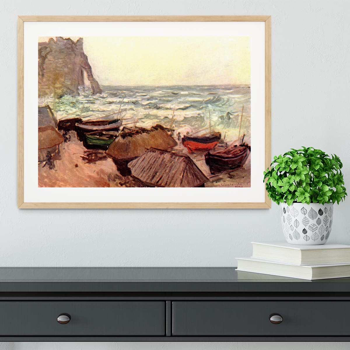 Durchbrochener rock at Etretat by Monet Framed Print - Canvas Art Rocks - 3