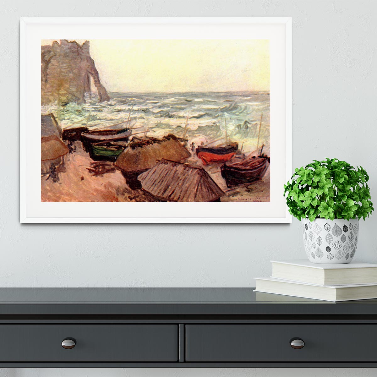 Durchbrochener rock at Etretat by Monet Framed Print - Canvas Art Rocks - 5