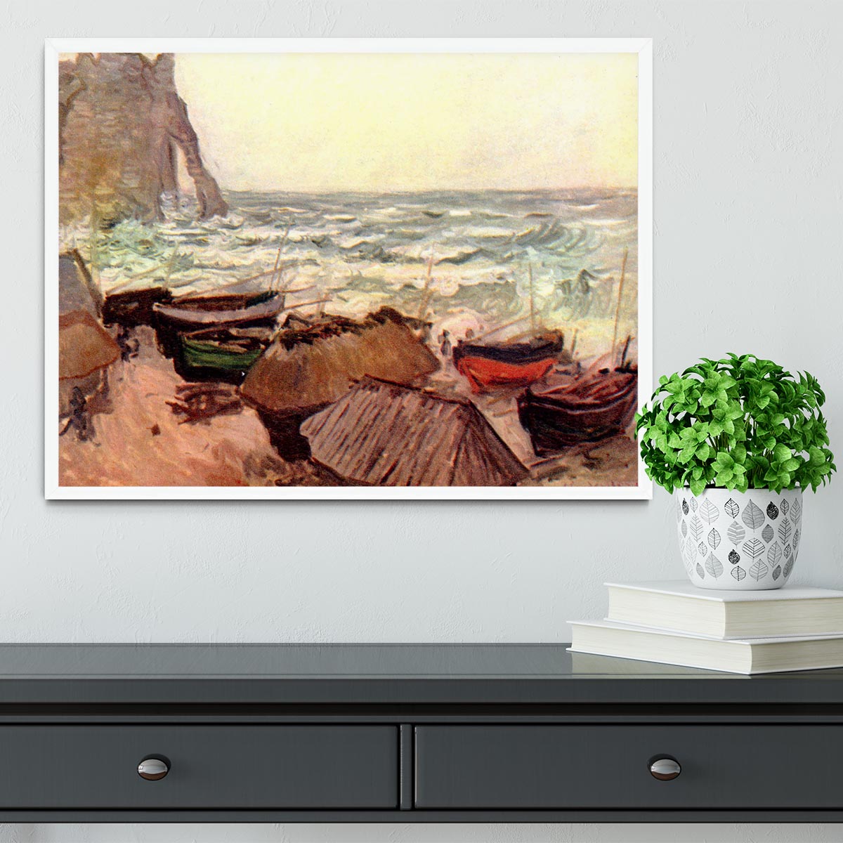 Durchbrochener rock at Etretat by Monet Framed Print - Canvas Art Rocks -6