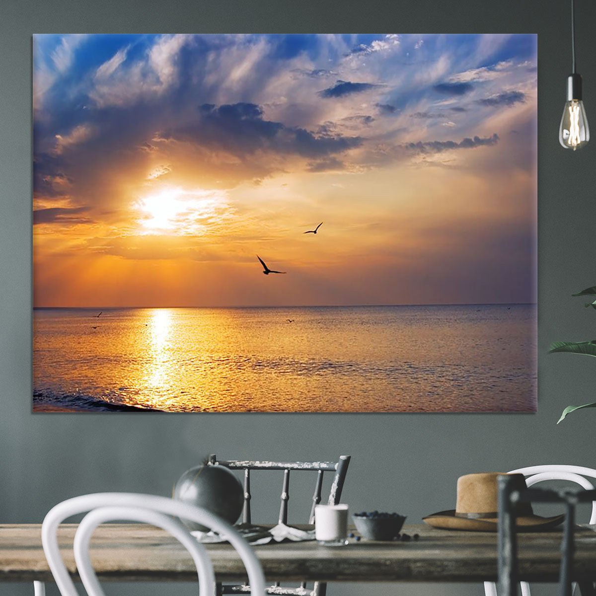 Early morning sunrise over the sea and a birds Canvas Print or Poster - Canvas Art Rocks - 3
