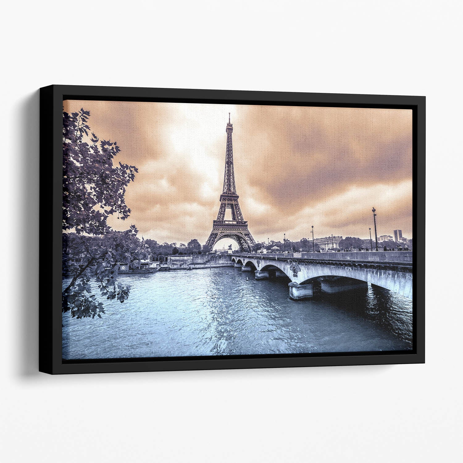 Eiffel Tower from Seine Floating Framed Canvas