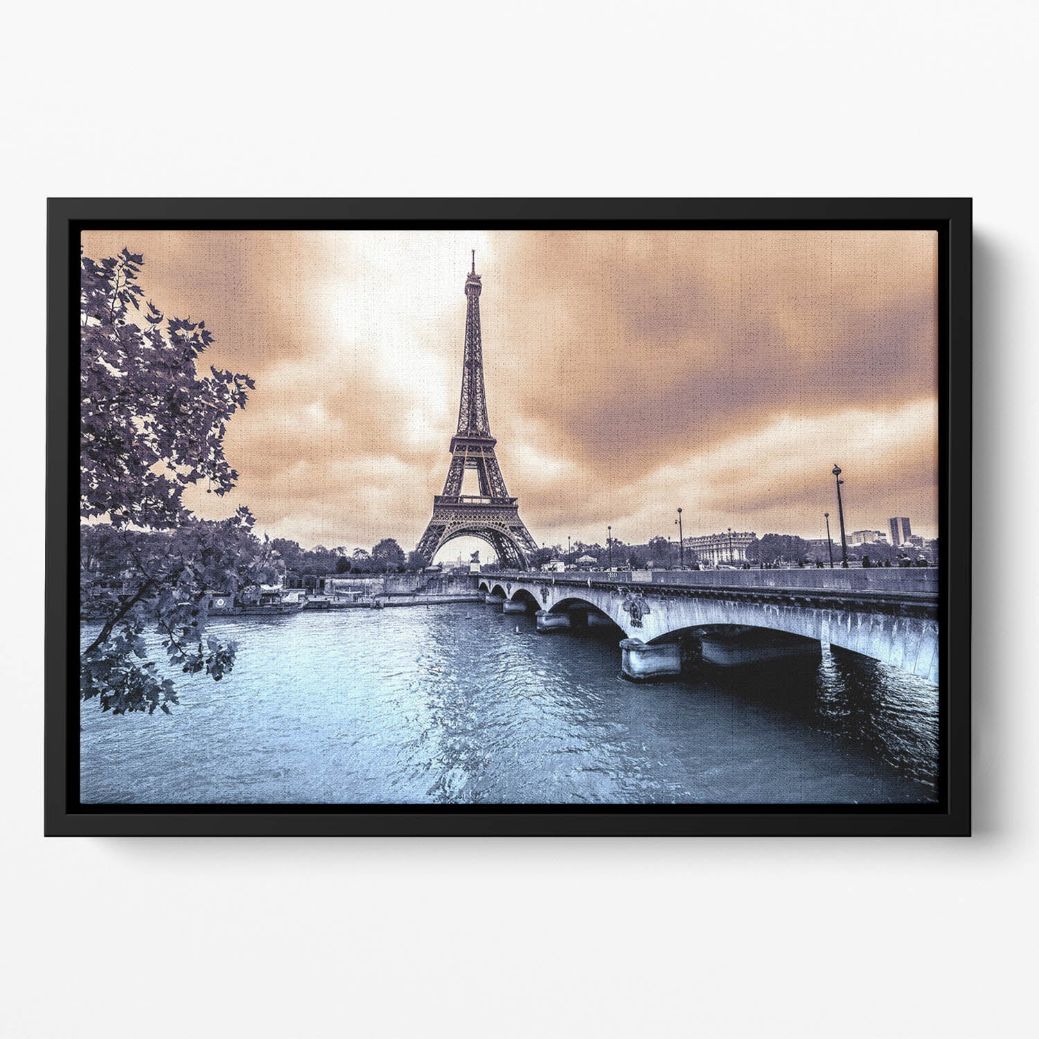 Eiffel Tower from Seine Floating Framed Canvas