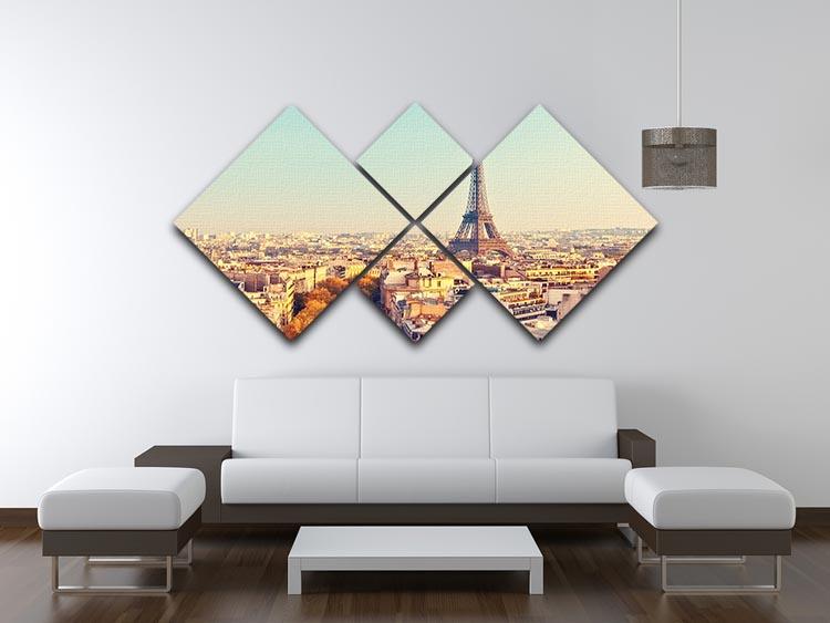 Eiffel tower at sunset 4 Square Multi Panel Canvas  - Canvas Art Rocks - 3