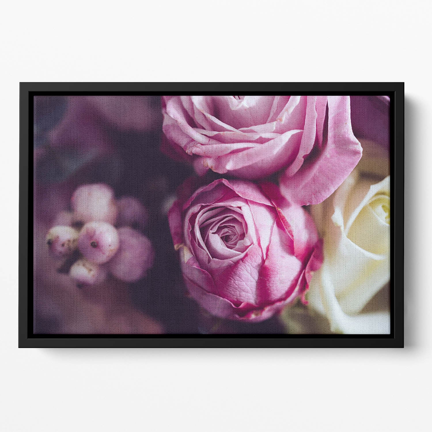 Elegant bouquet of pink and white roses Floating Framed Canvas