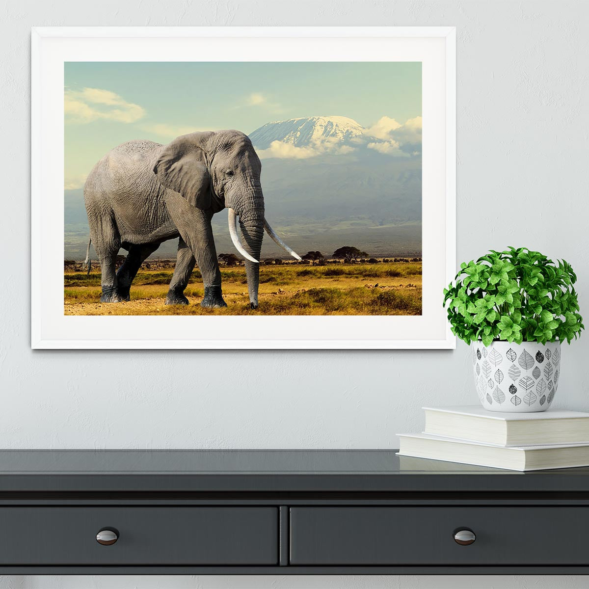 Elephant on Kilimajaro mount Framed Print - Canvas Art Rocks - 5