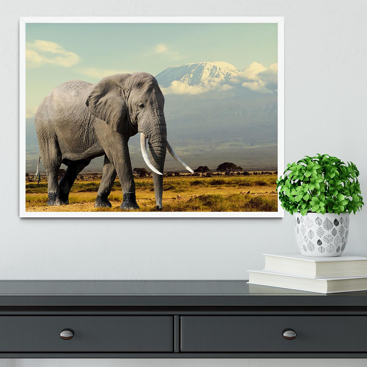Elephant on Kilimajaro mount Framed Print - Canvas Art Rocks -6